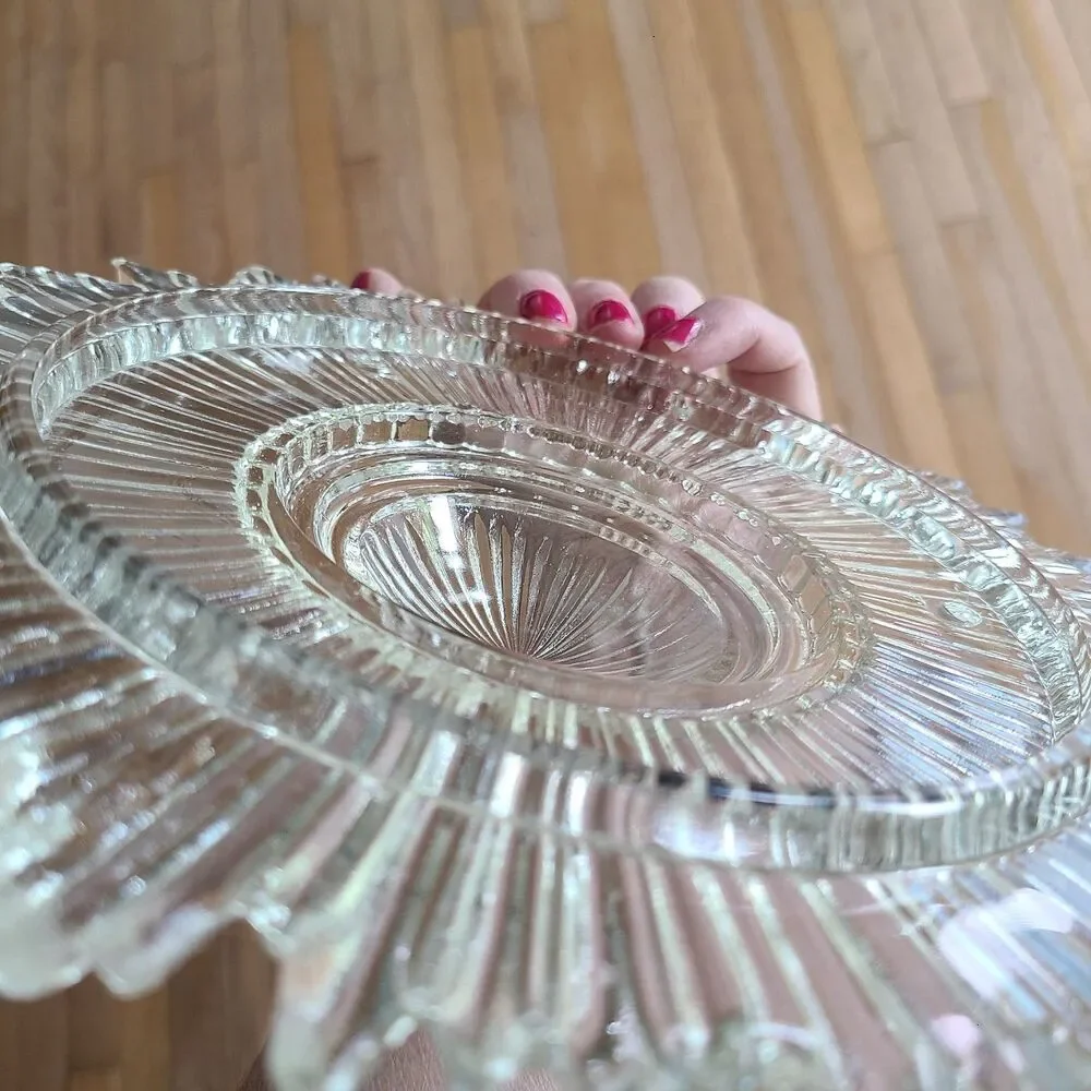 Vintage Art Deco Pressed Glass Starburst 3-Chain Ceiling Light Fixture Shade 9